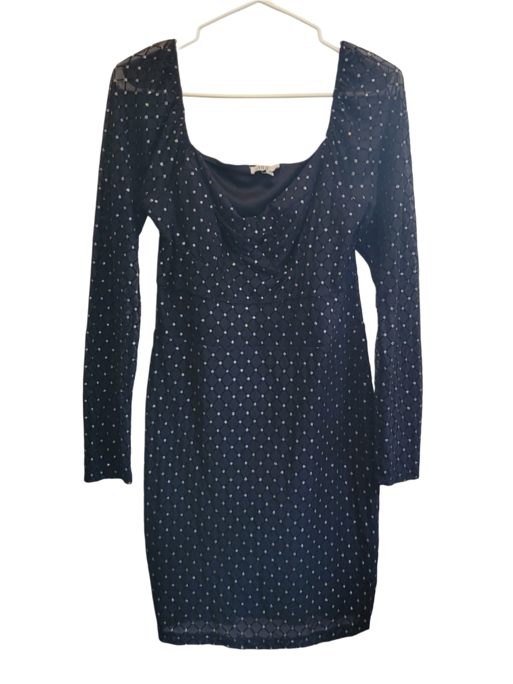 AUW Black Long-Sleeve Studded Cowl Neck Dress